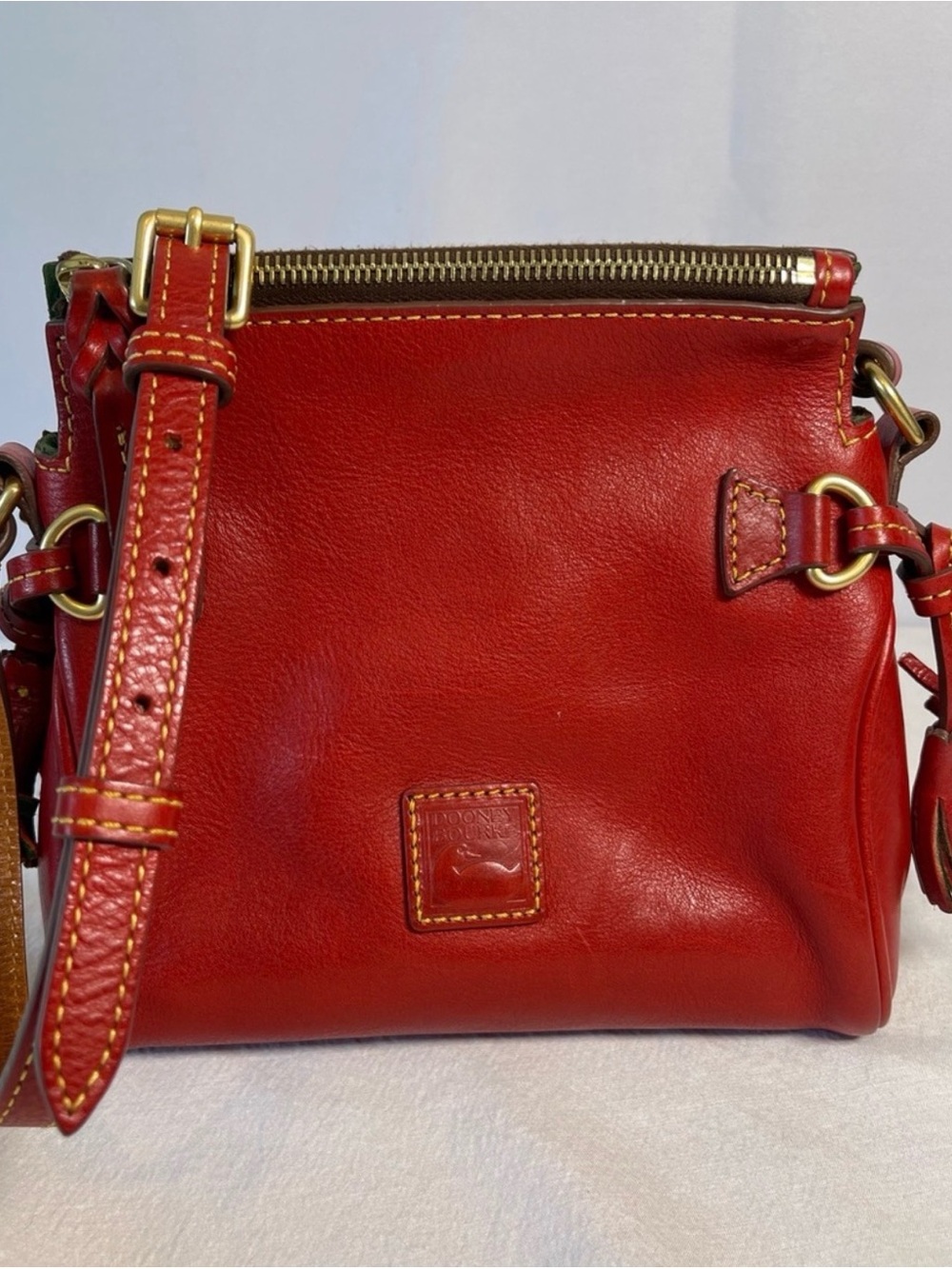 Dooney & Bourke Red Leather Crossbody Bag with Gold Hardware